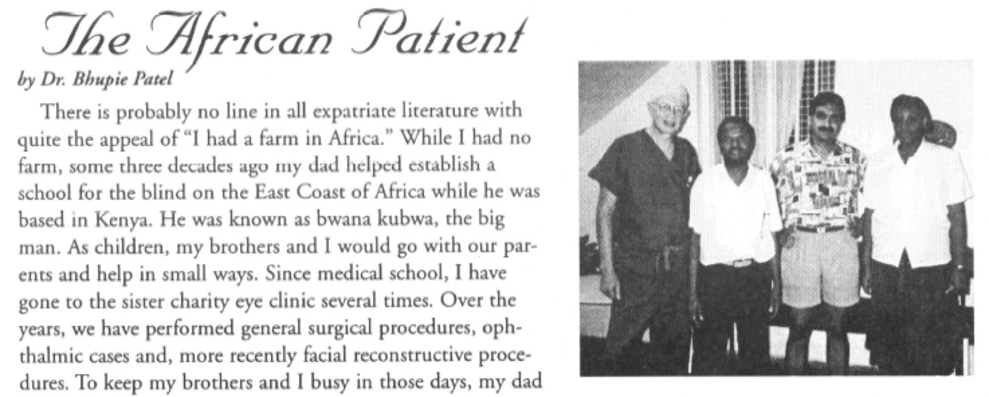 The African Patient by Dr. BCK Patel MD, FRCS of Salt Lake City, St. George, London and Mombasa Kenya